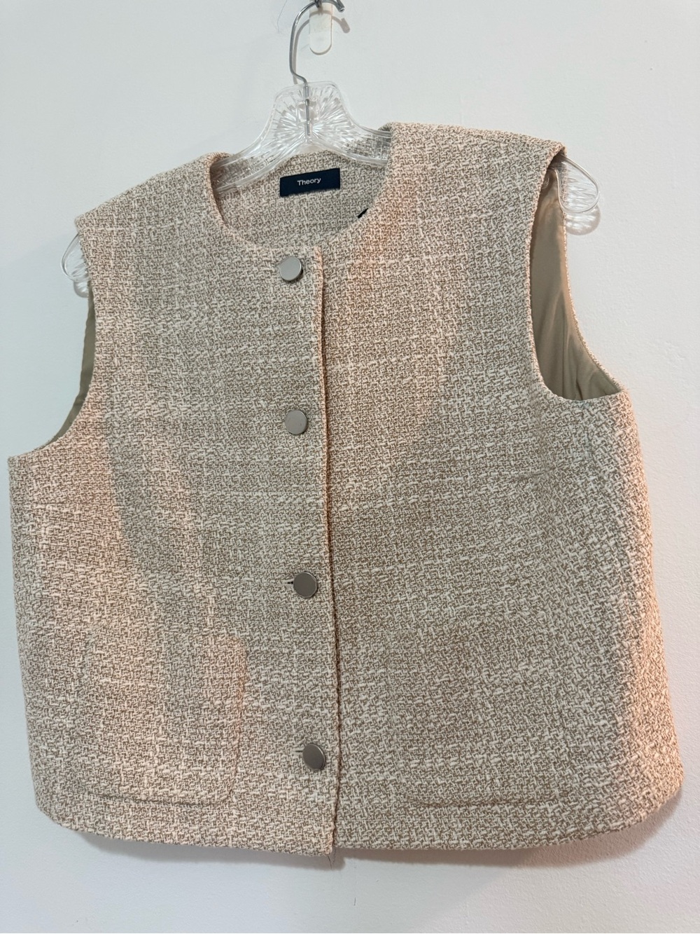 Theory Beige Tweed Button-Front Vest